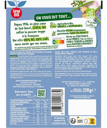 C R AL BIO Salade V g tarienne Bio Lentilles peautre Tomates & Tofu Plat Bio Individuel Pr t Consommer Rapidement D guster Froid Nutriscore A 220 g - Buy Online on GoSupps.com