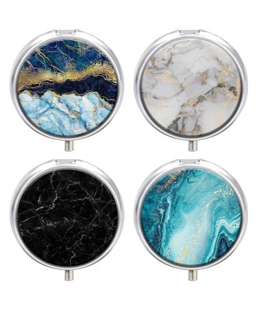 Pill dose 3 compartments Medicine Pill dose portable pill box for bag or wallet Pillendose decorative metal medicine vitamin organizer Unique gift (4 pieces) Set-4-Marbling4 4 pieces