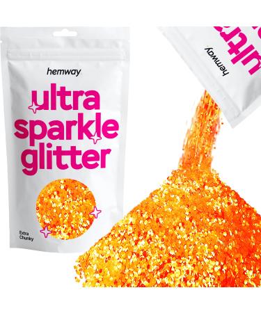 Hemway Premium Ultra Sparkle Glitter Multi Purpose Metallic Flake For Arts Cosmetics Resin Festival Face Hair - Fluorescent Orange - Extra Chunky (1/24 "0.040" 1mm) 100g / 3.5oz Fluorescent Orange Extra Chunky - 100g
