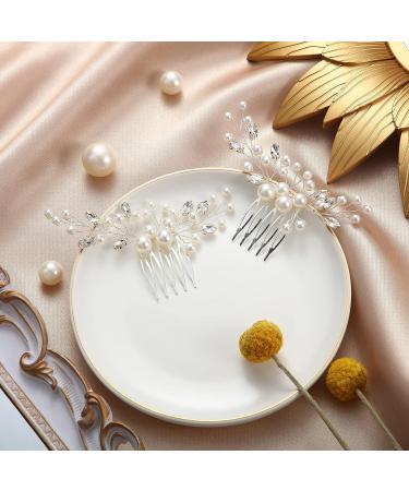 Wedding Pearl Crystal Headpiece Comb Set - Bridal Hair Accessories with Rhinestone Accents - Buy Online on GoSupps.com