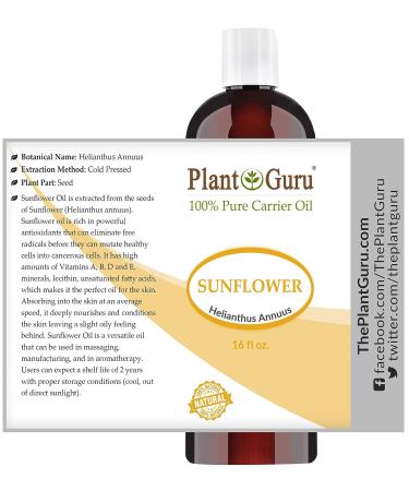 Sunflower Oil 16 oz - 100% Pure Cold Pressed Carrier Oil for Skin, Body, Hair Growth - Natural Moisturizer for Creams, Lotions, Lip Balm, Soap Making - Buy Online on GoSupps.com