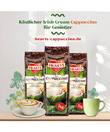 HEARTS Cappuccino Irish Cream 5 x 1 kg Instant Easily soluble coffee powder pack of 5 approx. 400 cups enjoyment according to Irish tradition - Buy Online on GoSupps.com