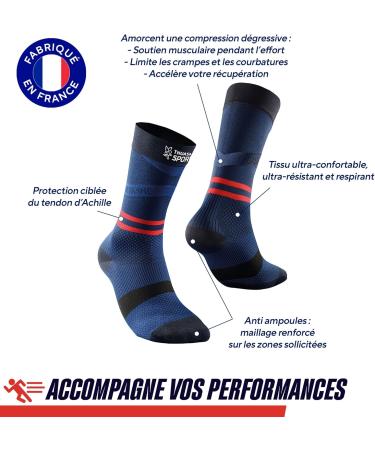 Thuasne Medium-High Compression Running Socks - Degressive Ankle to Calf Compression | Sizes 39-42 | XL Black Dark Blue Red - International Shipping Available - Buy Online on GoSupps.com
