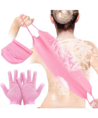 3-Pack Exfoliating Gloves Back Exfoliating Towel Back Washer for Shower Back Scrubber for Shower Skin Washcloth Body Exfoliator Set for Women Men Pink - Buy Online on GoSupps.com
