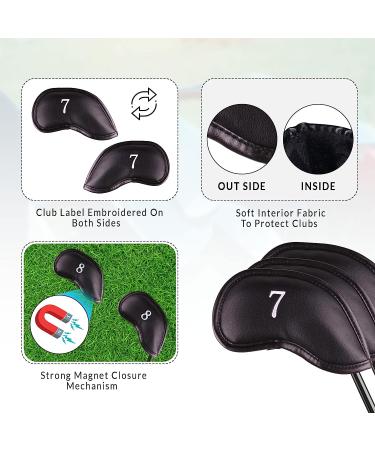 Premium Magnetic Leather Golf Club Head Covers Set | Embroidered Labels | Fits Irons and Wedges 4-Lw | Set of 10 - Buy Online on GoSupps.com