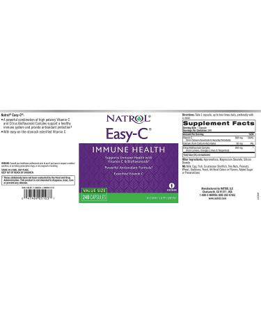 Natrol Easy-C Immune Health - 500mg Vitamin C & Bioflavonoids Capsules, 240 Count - Buy Online on GoSupps.com