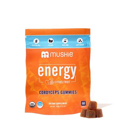 Mushie 100% Organic Cordyceps Mushroom Gummies - 2000mg Cordyceps Militaris Nootropic for Energy & Immune Support with Vitamin D - Vegan Gluten-Free - 60 Count