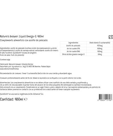 Nature's Answer Natures Answer Liquid Omega3 omega3 liquid with EPA and DHA high dose 480 ml laboratory tested glutenfree genetic engineeringfree - Buy Online on GoSupps.com