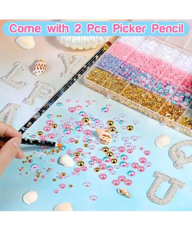 8420 PCS 4 Colors ABS Flat Back Pearls for Crafts | 3/4/5/6/8/10 mm Half Round Pearls with Self Adhesive Resin Picker Pencil | DIY Phone Nail Shoe (White Pink Peach Blue Gold) - Mix-Color - Buy Online on GoSupps.com