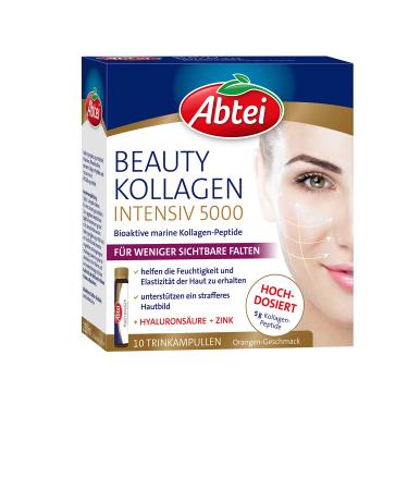 Abbey Beauty Collagen intensive 5000 - for less visible wrinkles - with 5 g of collagen peptides hyaluronic acid zinc and vitamin C - sugar -free - 10 drinking ampoules 25 ml (10 -pack) Beauty collagen