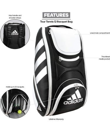 adidas Tour Tennis 12 Racquet Bag - Black/White/Silver Metallic | One Size - Buy Online on GoSupps.com