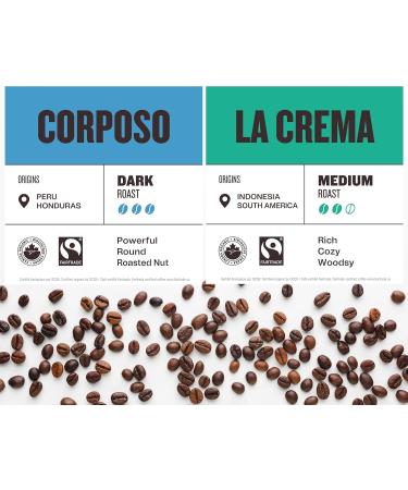 Premium Drip Organic Whole Bean Coffee Blend Discovery Gift Pack | La Crema Medium - Corposo Dark Roast | Specialty Gourmet Fairtrade Sustainably Roasted in Canada - Caf William (DISCOVER FILTER 650g (2 bags)) DISCOVER FILTER 650 g (Pack of 2) - Buy Online on GoSupps.com