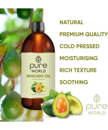 Pure World 100% Pure Avocado Oil 1 Litre (1000ml) - Cold Pressed Premium Quality - Buy Online on GoSupps.com