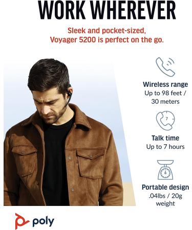 Plantronics Poly Voyager 5200 Wireless Headset - Noise-Canceling Mic, Ergonomic Design & Voice Controls - Bluetooth Single-Ear Headset for Mobile & Tablet - Buy Online on GoSupps.com