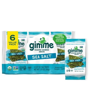 gimMe - Sea Salt - 6 Count - Organic Roasted Seaweed Sheets - Keto, Vegan, Gluten Free - Great Source of Iodine & Omega 3s - Healthy On-The-Go Snack for Kids Adults #1 Sea Salt 6 Count