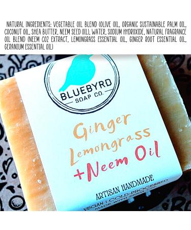Bluebyrd Soap Co. Ginger Lemongrass All Natural Soap Bar with Neem Oil | 5oz | For Eczema, Psoriasis, Acne | Scented with Essential Oils - Buy Online on GoSupps.com