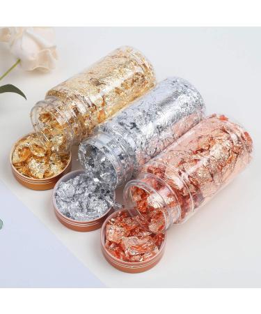 DIYASY Gold Flakes for Resin - Metallic Foil Leaf for Crafts, Painting, Nails, Jewelry Making - 3 Bottles (Gold, Silver, Copper) - Buy Online on GoSupps.com