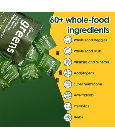 Zotreval Daily Greens Superfood Green Gummies Packets - Digestive & Gut Health Chlorella and Spirulina Supplement with 20+ Organic Prebiotics Fiber Vitamins & Minerals - 224 Low Sugar Gummy - Buy Online on GoSupps.com