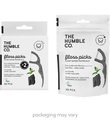 Humble Co. Plant-Based Charcoal Floss Picks - Vegan & Eco-Friendly Oral Care, Dentist Approved, Removes Plaque - 50 Count - Buy Online on GoSupps.com