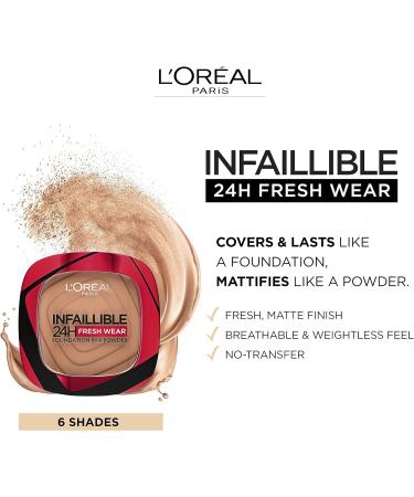 L'Or al Paris Infallible 24H Fresh Wear Foundation in a Powder Full-coverage Longwear Weightless Smooth Finish Water-proof and Transfer-proof 330 Hazelnut (Pack of 2) 330 - Hazelnut 9 g (Pack of 2) - Buy Online on GoSupps.com