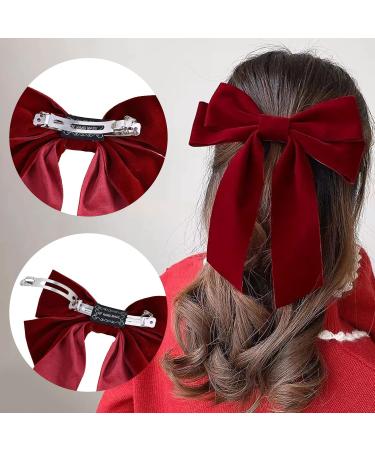Kioiner 2 Pcs Large Bow Hair Clips Black Red Velvet Bows Barrettes French Bowknot Hair Clips Metal Hair Clips with Long Tail for Girls Women Ladies - Buy Online on GoSupps.com