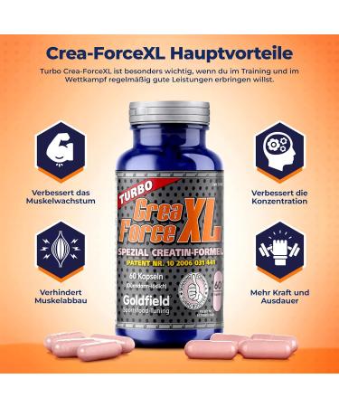 Buy Goldfield Crea Force XL - High Dose Creatine Capsules (60 Tablets) | No Water Retention & Unique Creatine Complex for Optimal Performance - Buy Online on GoSupps.com