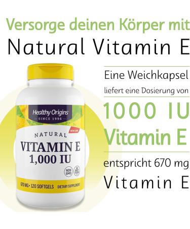 Buy Healthy Origins Natural Vitamin E 1000 IU - 120 Softgels | Gluten Free Non-GMO Laboratory Tested - Worldwide Shipping - Buy Online on GoSupps.com