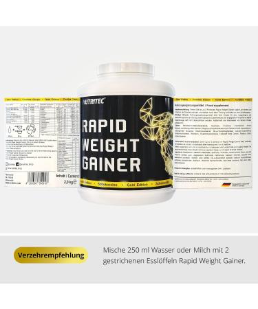 Nutritec Rapid Weight Gainer Gold Edition - 2kg Chocolate Mass Gainer Powder with Excellent Solubility for Fast Results | International Shipping Available - Buy Online on GoSupps.com