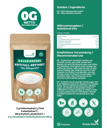 Simply Keto Erythritol Sugar 1kg - Zero-Calorie Sweetener Blood Sugar Friendly Vegan & Ideal for Baking | Sugar Substitute - Buy Online on GoSupps.com