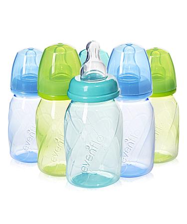Evenflo Feeding Premium Proflo Vented Plus Polypropylene Baby Newborn and Infant Bottles - Helps Reduce Colic - Teal/Green/Blue 4 Ounce (Pack of 6)