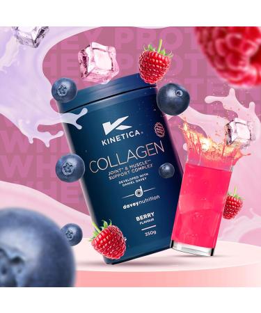 Kinetica Sports Collagen Powder - Berry Flavour | 350g | 5g FORTIGEL Bovine Collagen/Serve 320mg Vitamin C 5 g Vitamin D 100mg Hyaluronic Acid & 500mg Glucosamine Sulphate | Joint & Muscle Support - Buy Online on GoSupps.com