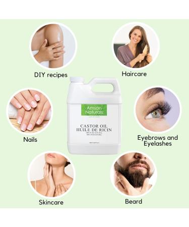 Castor Oil 946 ml / 32 oz -100% Pure & Natural Castor oil Cold pressed Hexane free for Hair Eyelashes Eyebrows Lash Beard Skin Multipurpose carrier oil for essential oils Huile de ricin pour cheveux Amson Naturals 946 ml (Pack of 1) - Buy Online on GoSupps.com