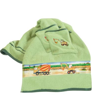Erwin M ller Kinder-Frottier set towel set tractor 3-pc.Excavator green size 50x100 cm + 15x21 cm - towel and 2x washcloths 100% cotton with webbord door frottier set 3 tlg. |50x100 cm + 15x21 cm green