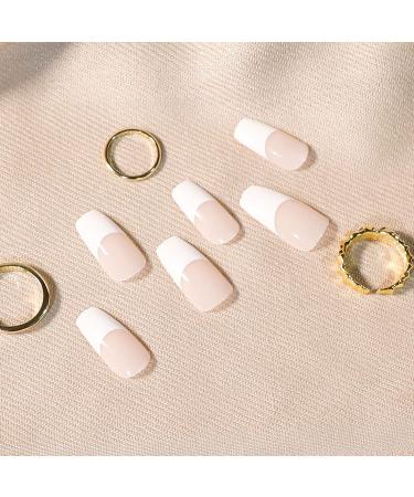 YOSOMK French Tips Press on Nails Medium Nude Coffin Fake Nails - Full Cover Ballerina Stick on Acrylic Nails for Women - Buy Online on GoSupps.com