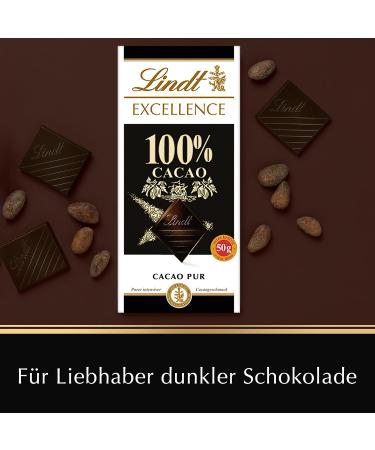 Lindt Excellence 100% Cocoa - Noble Bitter Chocolate 50g | Vegan Dark Chocolate | Extra Strong & Intensive Cocoa Taste | Perfect Chocolate Gift - Buy Online on GoSupps.com