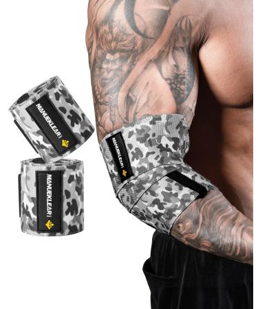 MANUEKLEAR Bench Press Elbow Sleeve Weightlifting for Men and Women 40" Nylon Elbow Wraps for Weightlifting and Powerlifting Snowfield Gray