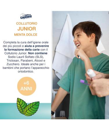 Pasta del Capitano Mint Sweet Baby Mouthwash - Alcohol-Free 100% Made in Italy 400ml - Kids Oral Care Cavity Protection Ages 6+ - Buy Online on GoSupps.com