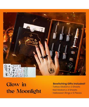 Beetles Halloween Gel Nail Polish Set - 6 Colors Witches Spellbook Collection with Stickers & Rings | Shimmer Pink Purple & Orange for Parties & Gifts - Buy Online on GoSupps.com