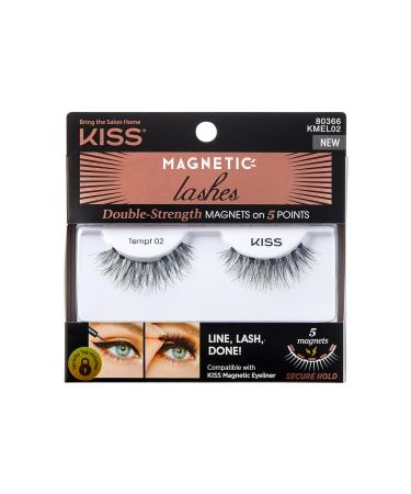 KISS Magnetic Eyelashes Tempt 1 Pair Synthetic False Eyelashes with 5 Double Strength Magnets Black