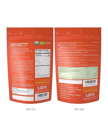 LOOV Organic Nutritional Yeast Flakes - Non-Fortified, Vegan, Non-GMO, Gluten Free, 227g | B-Vitamins | No Added Vitamins or Sugar | Resealable Bag - Buy Online on GoSupps.com