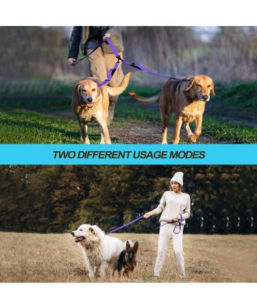 Petbonus Double Dog Leash for 2 Dogs - Adjustable Reflective & Padded Handles for Medium to Large Breeds - Purple - Buy Online on GoSupps.com
