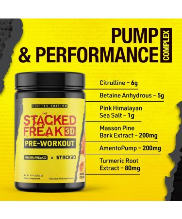 PharmaFreak Stacked Freak 3D Pre-Workout Powder Limited Edition Mango Peach | Energy Focus & Pump Booster | Betaine Citrulline & Caffeine 14.1oz (400g) - Buy Online on GoSupps.com