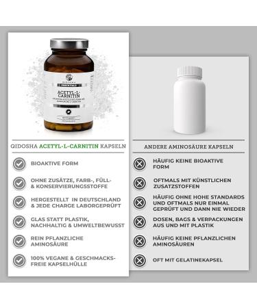 Qidosha Acetyl L-Carnitine Capsules 500mg - Vegan Bioactive High Bioavailability - 120 Capsules - Made in Germany - Buy Online on GoSupps.com
