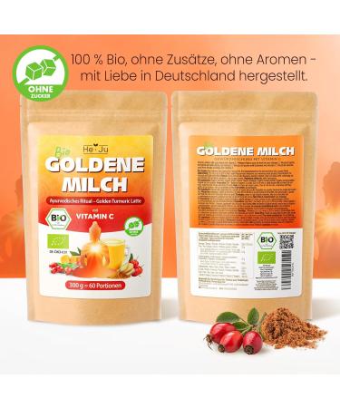  He-Ju He-Ju Organic Golden Milk Immungold 300g (60 servings) with vitamin C from acerola and rosehip sugar-free pepper-free strengthens the immune system Ayurvedic vegan and additive-free - Buy Online on GoSupps.com