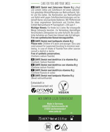 Sante Naturkosmetik Dental Med Toothpaste Vitamin B12 - Protects Teeth and Gums with Fluoride - Vegan Organic Extracts 75 ml (1 pack)  - Buy Online on GoSupps.com