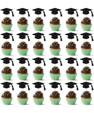 Leetaivie 24pcs Graduation Cupcake Topper - Black Glitter Graduation Cap Graduation Diploma Cupcake Topper- Class Of 2023 Graduation Party Cake Decorations - Buy Online on GoSupps.com