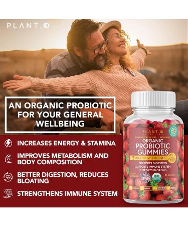 Plant.O Organic Probiotic Gummies for Women, Men & Kids 5 Billion CFUs USDA Certified Help Support Digestion, Bloating, Constipation & Immune System, Strawberry Flavor, 30 Chewable Probiotics 1 Count (Pack of 30) - Buy Online on GoSupps.com