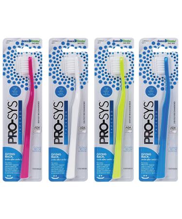 PRO-SYS Adult Tapered Soft Toothbrush (Colorful 4-Pack) - ADA Accepted Made with Soft Dupont bristles