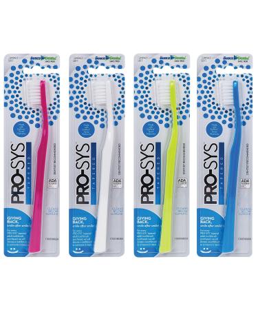PRO-SYS Adult Tapered Soft Toothbrush (Colorful 4-Pack) - ADA Accepted Made with Soft Dupont bristles