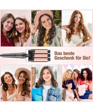 Locken Bars 3 Barrels Curling Iron Set - 5 in 1 Adjustable Temperature Ceramic Curlers with Fast Heating Glove & Clips - New Rose Gold for Large Petropes - Buy Online on GoSupps.com